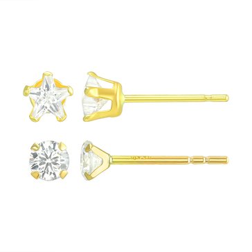 4mm Star and 3mm Round Cut CZ Stud Earring Set
