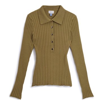 Yarn & Sea Women's Ribbed Button Collar Sweater