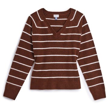 Yarn & Sea Women's Stripe V-Neck Pullover Sweater