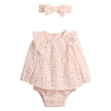 Gap Baby Girls' Long Sleeve Woven Flutter Bodysuit Dress With Headband