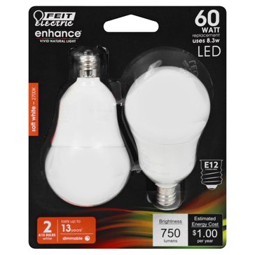Feit Electric 60-Watt Candelabra Base Dimmable Glass Filament Enhance Light Bulb, 2-Pack