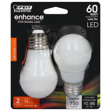 Feit 60W Soft White E26 Base A15 Dimmable Glass Filament Enhance 2-Pack