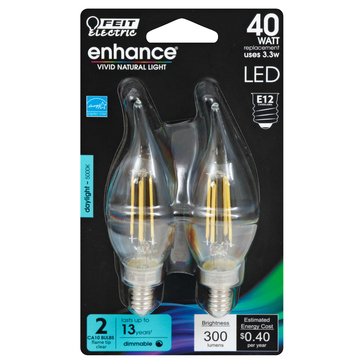Feit Electric 40-Watt E12 Base Dimmable Decorative Filament Enhance LED Light Bulb, 2-Pack