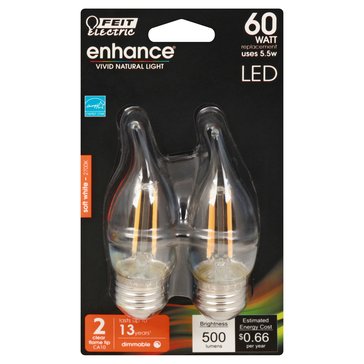 Feit 60W Soft White BA10 E26 Base Flame Tip Filament LED