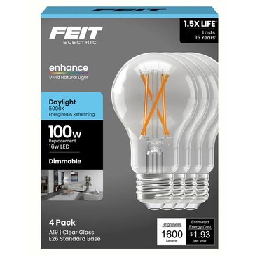 Feit 100W Daylight A19 E26 Base Dimmable Clear Enhance LED Bulb 4-Pack