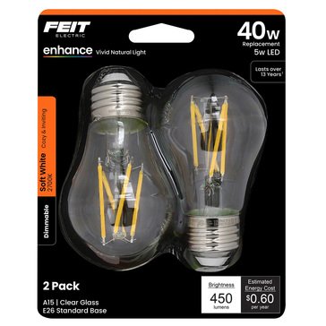Feit 40W Replacement A15 Dimmable Soft White Glass Filament Enhance 2-Pack