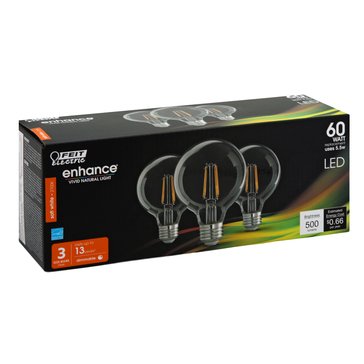 Feit Electric 60-Watt Replacement Dimmable Enhance Glass Filament Globe LED Light Bulb, 3-Pack