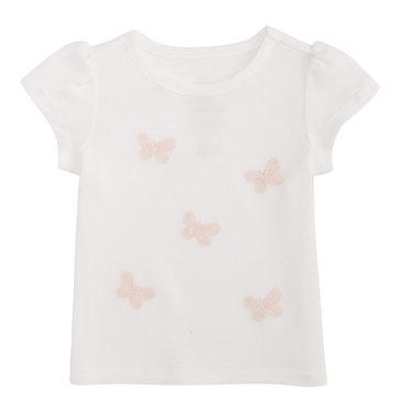 Wanderling Baby Girls' Short Sleeve Embroidered Butterflies Tee