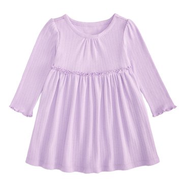 Wanderling Baby Girls' Long Sleeve Solid Pointelle Dress