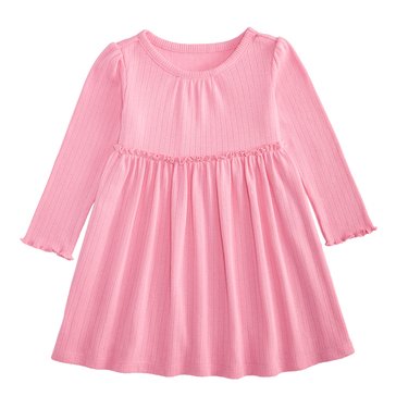 Wanderling Baby Girls' Long Sleeve Solid Pointelle Dress