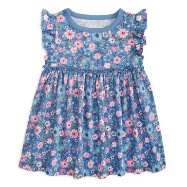 Wanderling Baby Girls' Short Sleeve Simple Vintage Floral Dress