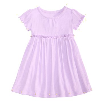 Wanderling Baby Girls' Short Sleeve Solid Pointelle Dress