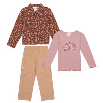 Little Lass Little Girls' Floral Corduroy Coat Top And Pant Set, 3-Piece