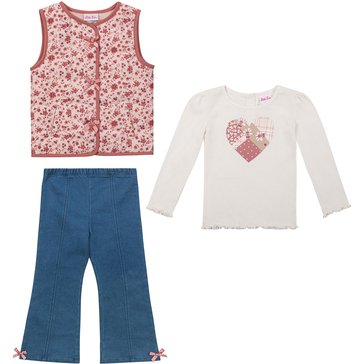 Little Lass Little Girls' Floral Quilted Vest Top And Pant Set, 3-Piece