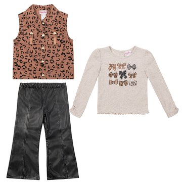 Little Lass Little Girls' Cheetah Print Vest Top And Pant Set, 3-Piece