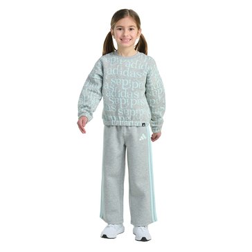 Adidas Little Girls' Logo Crew Wide Leg Pant Set