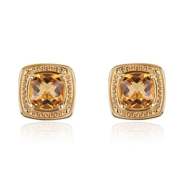 Citrine Antique Cut Halo Stud Earrings