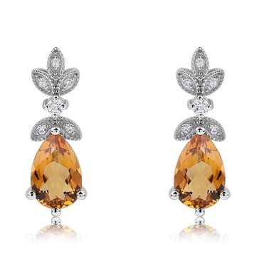 Citrine Pear Cut Drop with White Topaz Accents Earrings