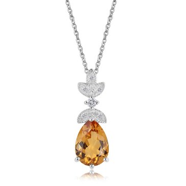 Citrine Pear Cut with White Topaz Accents Pendant