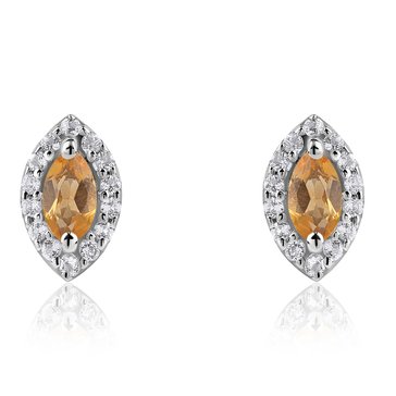 Citrine Marquise Cut with White Topaz Halo Stud Earrings
