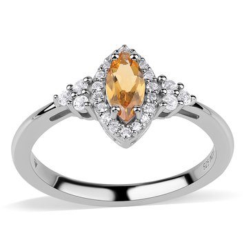 Citrine Marquise Cut with White Topaz Halo Ring