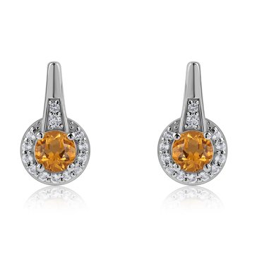Citrine Round Cut with White Topaz Halo Drop Earrings