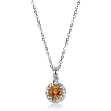 Citrine Round Cut with White Topaz Halo Pendant