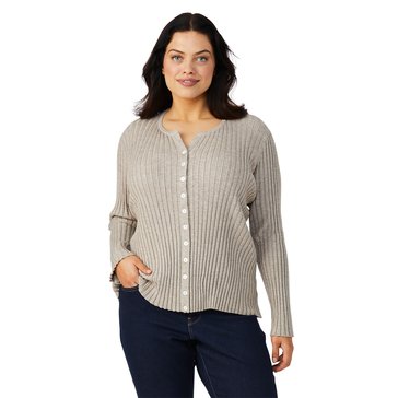 Yarn & Sea Women's Rib Button Down Cardigan Plus Size