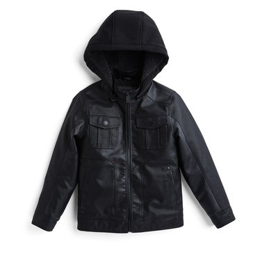 Urban Republic Big Boys' Faux Leather Hooded Moto Jacket