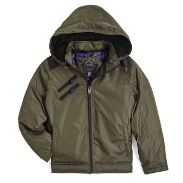 Urban Republic Little Boys' Hooded Wool Zip Pocket Moto Jacket