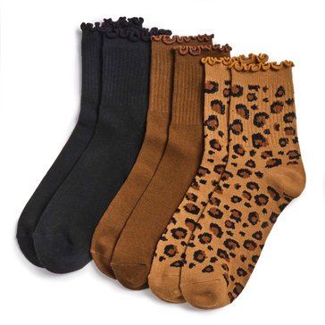 Legale Women's Leopard Lettuce Edge Crew Socks, 3-Pack