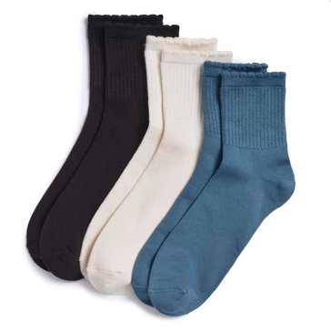 Legale Women's Soft Scalloped Sport Quarter Socks 3- Pack