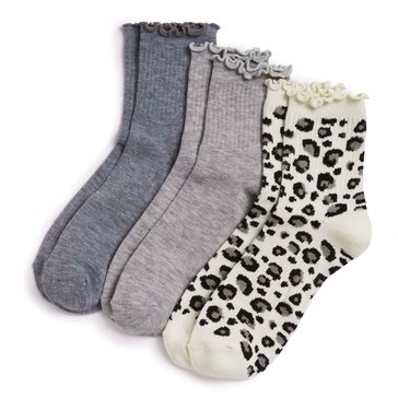 Legale Women's Leopard Lettuce Edge Quarter Socks 3- Pack