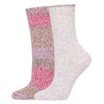 Hue Women's Striped Tweed Cozy Crew Socks, 2- Pack