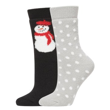 Hue Women's Snowman Cozy Crew Socks, 2- Pack