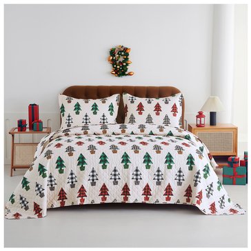 Spirit Linen Holiday Checkered Tree Quilt Set