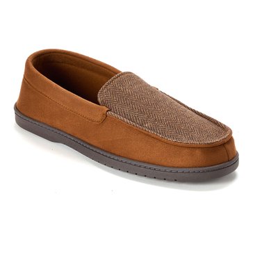 Dearfoams Men's Shane Twill and Microsuede Moccasin