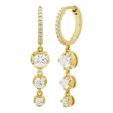 1 cttw Lab Grown Diamond Three Stone Drop Huggie Hoop Earrings