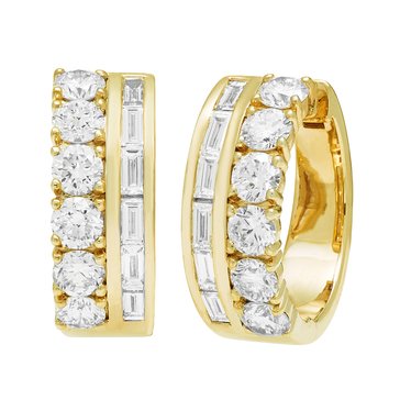 1 1/4 cttw Lab Grown Diamond Baguette and Round Hoop Earrings