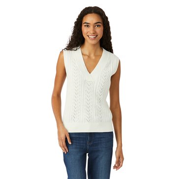 Nautica Women's V-Neck Short Sleeve Cable Knit Sweater