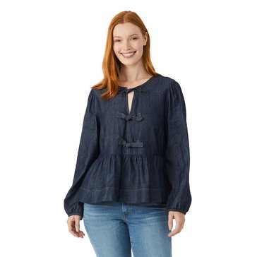 Nautica Women's Long Sleeve Peplum Woven Top