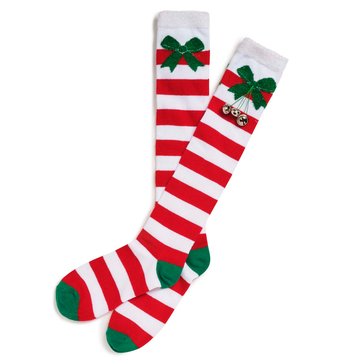 Legale Women's Bells And Bow Feather Top Knee High Socks