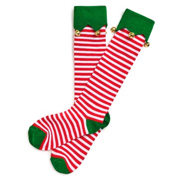 Legale Women's Jingle Bell Elf Cuff Knee High Socks