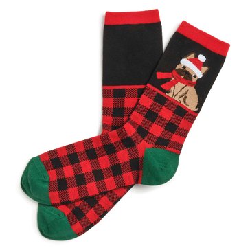 Legale Women's Frenchie Plaid Crew Socks