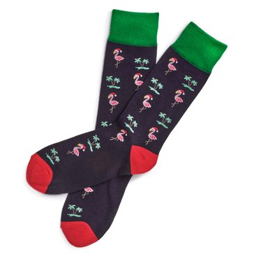 Legale Men's Flamingo Palm Tree Holiday Crew Socks