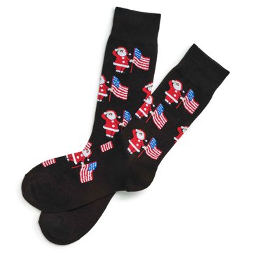 Legale Men's Allover Santa and Flag Holiday Crew Socks