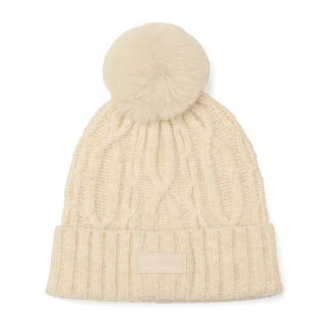 Hunter Cable Cuff Beanie With Faux Fur Pom