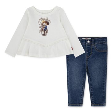 Levi's Newborn Girls' Western Peplum Top and Jean Set