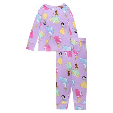 Disney Toddler Girls' Princess Long Sleeve Tight Fit Pajama Set, 2-Piece