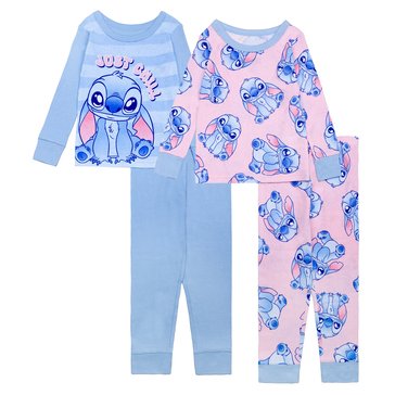Disney Toddler Girls' Lilo Stitch Long Sleeve Tight Fit Pajama Set, 4-Piece